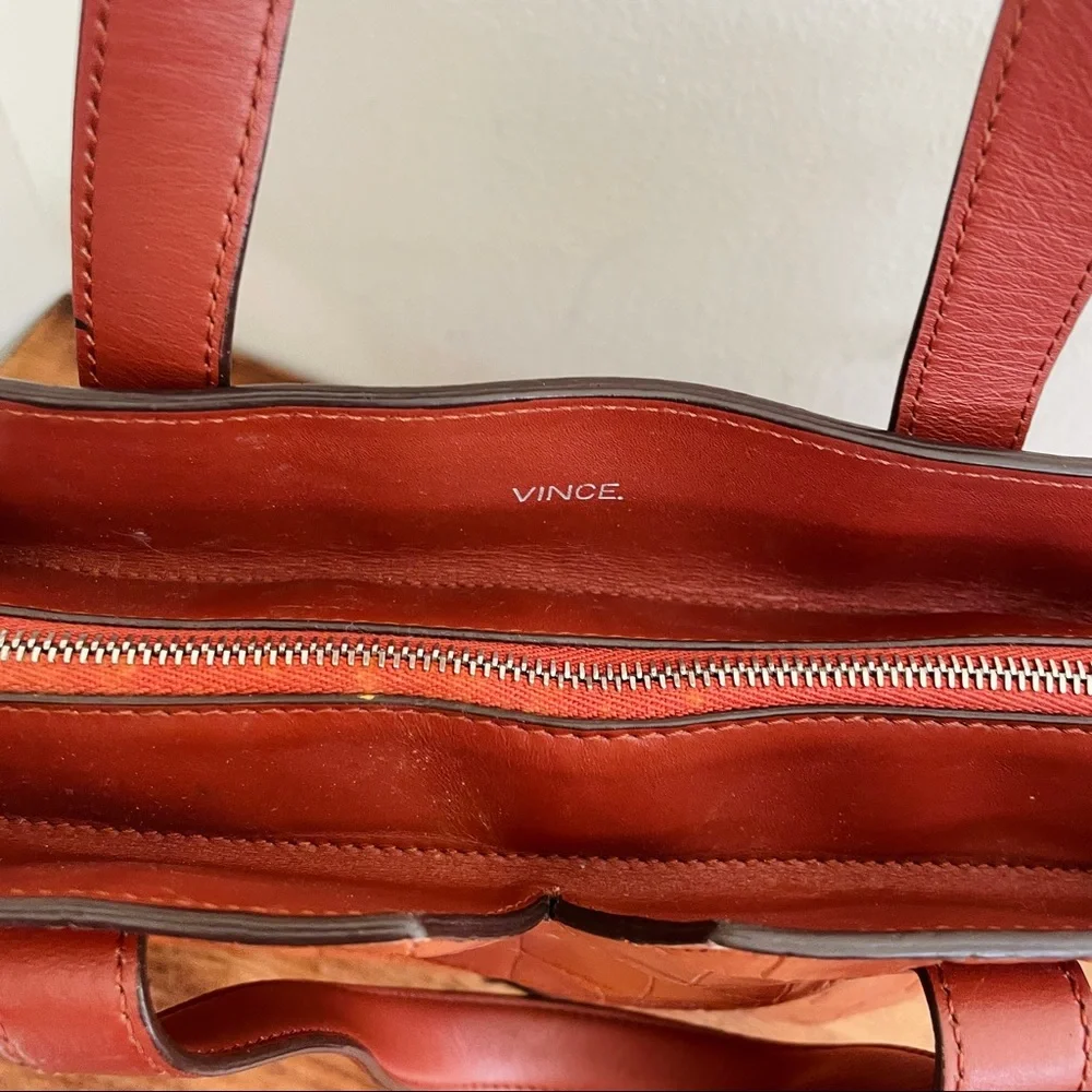 Vince Baby Signature V Croc Embossed Leather Handbag Purse